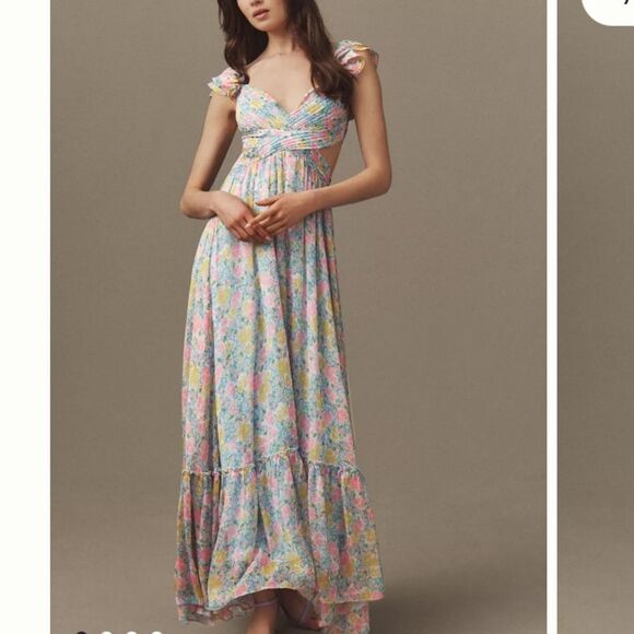 New ASTER the label revolve Primrose Floral Strappy Back Maxi Dress blue pink - Picture 3 of 10